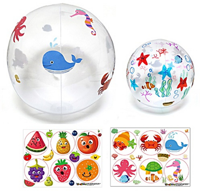 맘이샵 여름 투명 비치볼 스티커 포함 바다 과일 어린이 만들기, 1.바다