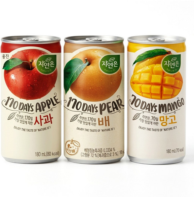 웅진 자연은 180ml 미니캔 사과+배+망고 각 5개씩, 15개