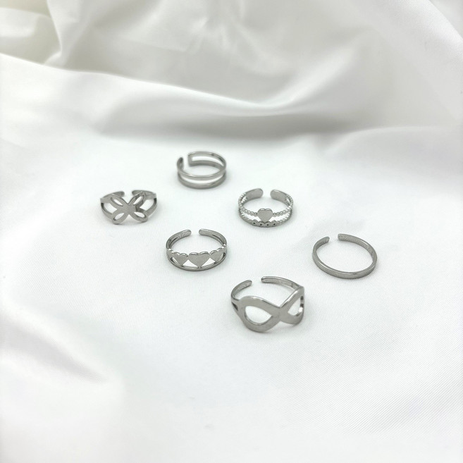 [반지 시리즈] 스테인리스 써지컬 레이어드 실버 패션반지 인피니트 하트 민자 나비