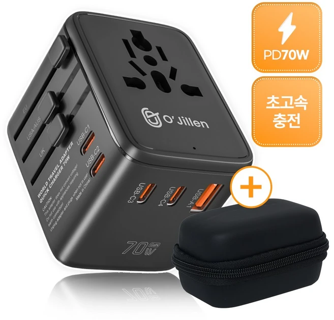 오지렌 고성능 GaN 해외 여행용 초고속 충전 멀티 플러그 어댑터, 1개, 블랙*OJ908-70W - 쿠팡