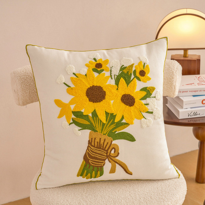 KDNC 심플 선염 솜포함 스트 쿠션, 옵션1. 해바라기