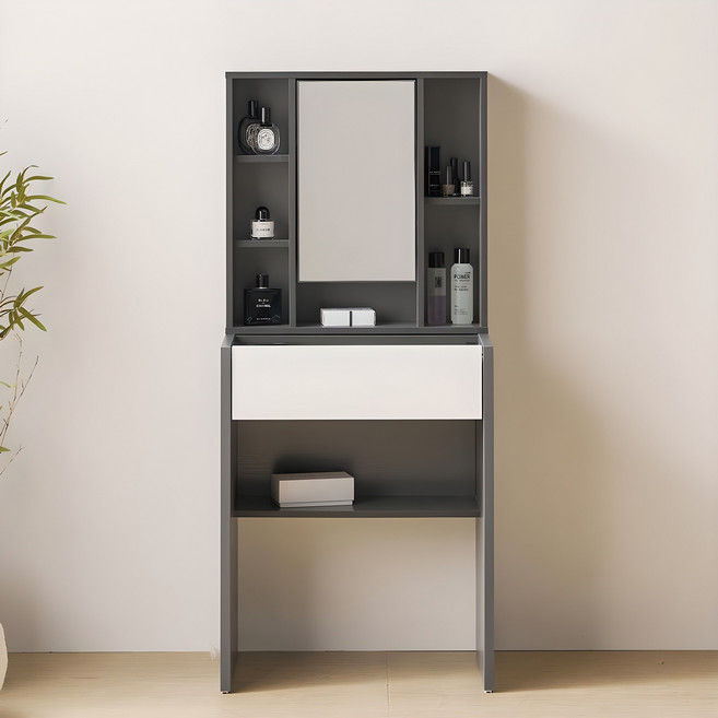 바로방가구 에밀리 600 슬림 미니 수납 서랍 원룸 입식 화장대, 그레이화이트