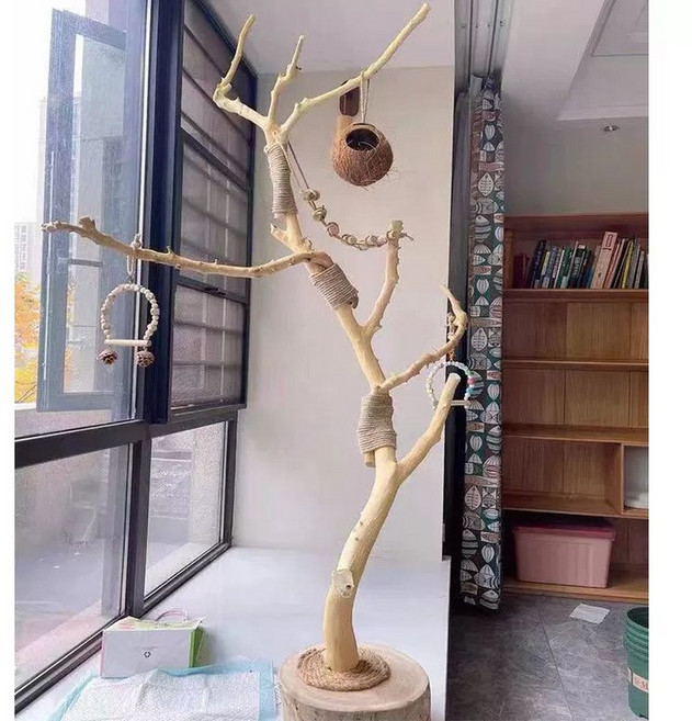 앵무새 횟대 새장 앵무새횟대 스텐 1 미터 사육장 가지 대형, 1개, 180cm 높이 새장 나무 대마 밧줄