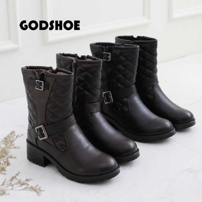 갓슈 스네이크 누빔 가죽부츠 미들부츠 방한화 털부츠