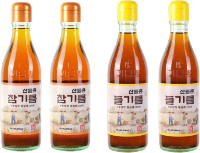 전통압착 산들촌 참기름2+들기름2, 4개, 350ml