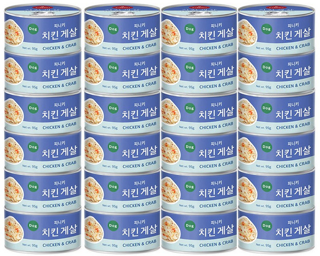 피니키 강아지 캔 간식, 치킨 + 게살 혼합맛, 95g, 24개