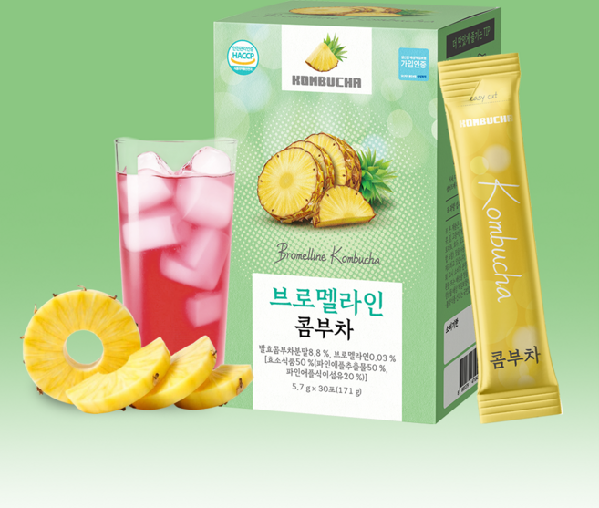 브로멜라인 콤부차 분말스틱 파인애플 소화 효소 유산균, 30개, 5.7g