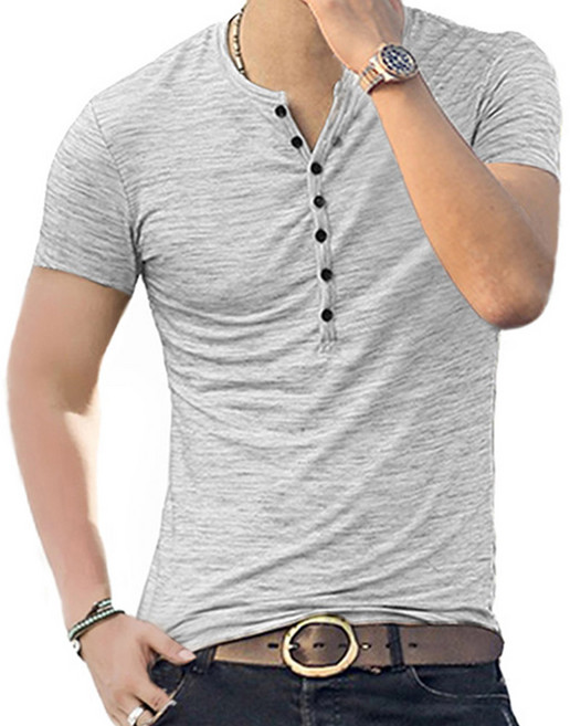 체인지쉬 (change she) 헨리넥 캐주얼 슬림핏 남자 반팔티