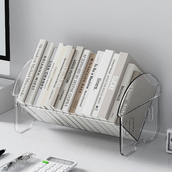 리파인 심플 책꽂이 북엔드 수납장 인테리어 책 정리함 책상 정리함 미니 선반 파일꽂이, 1단, 투명