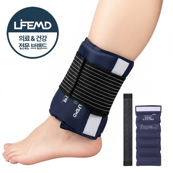라이프엠디 냉온 찜질팩 + 고정 밴드 무릎 발목 손목 팔꿈치 아이스 찜질 케어 대형 냉찜질 스트랩 다용도 지지밴드, 1세트 - 쿠팡