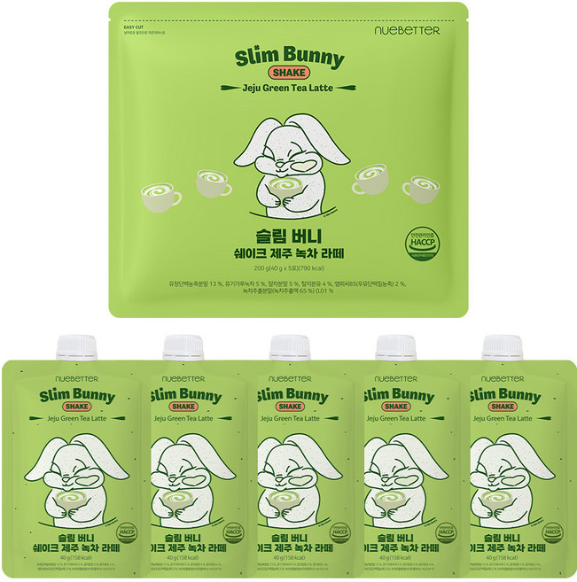 뉴베러 슬림 버니 단백질 쉐이크 파우치, 40g, 5개, 제주녹차라떼