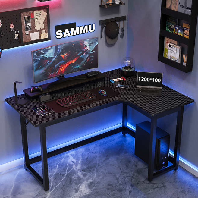 SAMMU L자형 코너 컴퓨터 책상 게이밍 책상 학습 책상 탄소 섬유 상판 1200 1400 좌측 코너 우측 코너 검정색, R-우측코너, B-검정색
