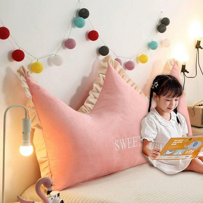 다함 침대쿠션 헤드보드 아이방꾸미기 등쿠션 침대등받이 대형쿠션 침대헤드 쿠션커버 공주 범퍼 핑크곰, 분홍색 왕관