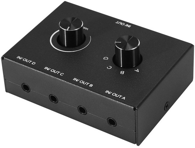 4포트 오디오 스위치 3.5mm 오디오 스위처 스테레오 AUX 오디오 선택기 4입력 1출력/1입력 4출력 오디오 스위처 박스, 하나, 검은 색, 검은색