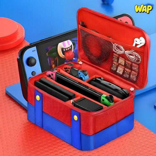 WAP 닌텐도 스위치1 2 마리오 가방 케이스 여행 캠핑 올인원 파우치, 1개, 블루레드