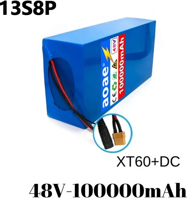 48V 100ah 13s8p 리튬 이온 배터리 팩 100000mAh 2000W 전기 내장 50A BMS + 충전기18650%, 09 13S8P 1  XT60  DC