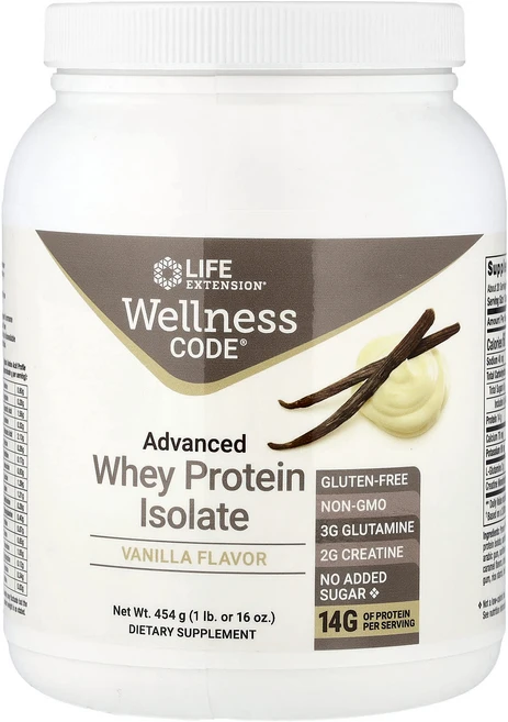 라이프익스텐션 웰니스 코드 고급 분리 유청 단백질 바닐라 454g, 2개, 453g - 쿠팡