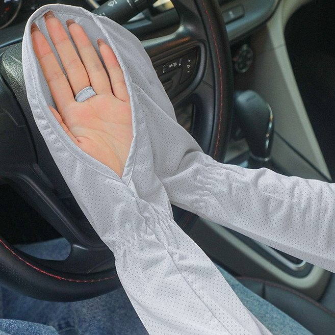 透氣防曬袖套, 1個, 均碼-鬆緊帶款-灰色