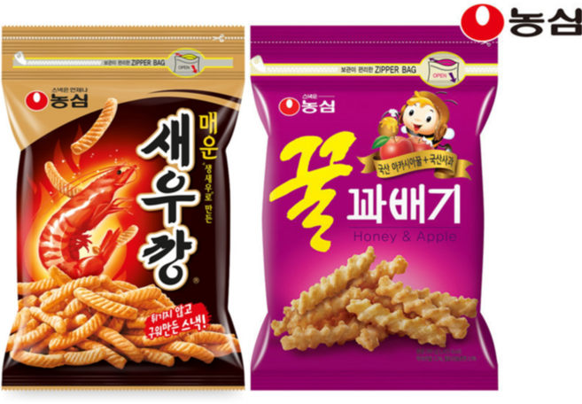 농심 꿀꽈배기 300g(1봉) + 매운 새우깡 400g(1봉) 지퍼 대용량, 1세트