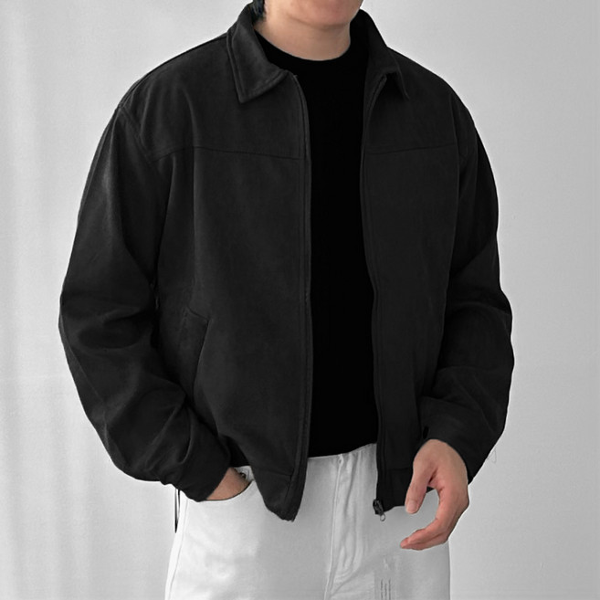 다이나믹피플 남자 오버핏 스웨이드 크롭 자켓 블루종 숏 자켓