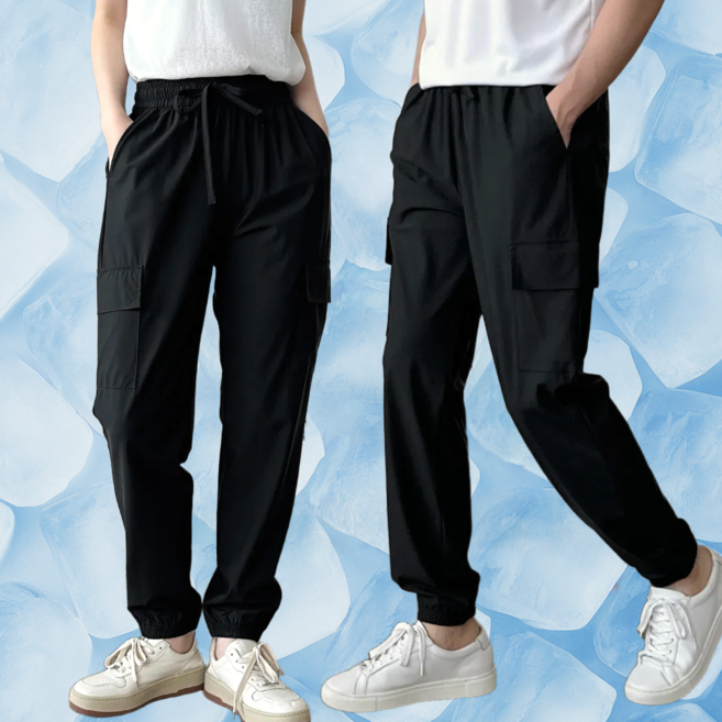 제시본 남녀공용 아이스 쿨 카고 조거 팬츠 시원한 여름 냉감 스판 밴딩 링클프리 커플 바지