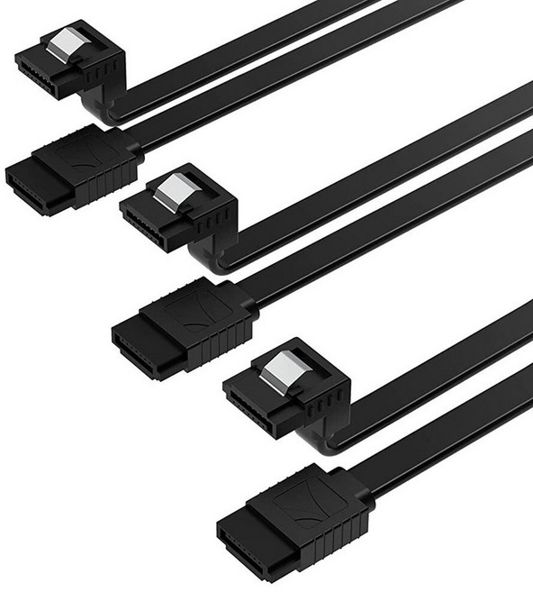 SABRENT SATA III 6Gbit/s HDD/SSD/CD 및 DVD 드라이브용 잠금 걸쇠가 있는 직각 데이터 케이블 3팩 50.8cm20인치 블랙 CB-SRK3 4435, Right Angle, Black