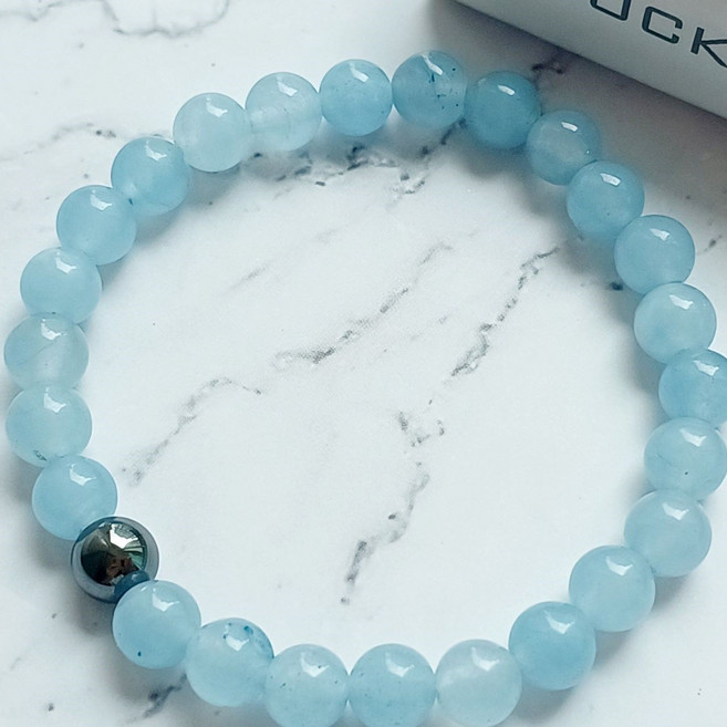 3월 탄생석 아쿠아마린 6mm 헤머타이트 천연 원석팔찌