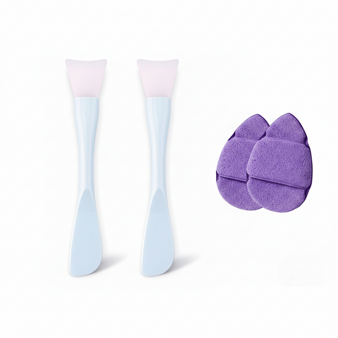 Eclatte 실리콘 팩 브러쉬 2P+세안 스펀지2P, 2개, 블루+세안스펀지