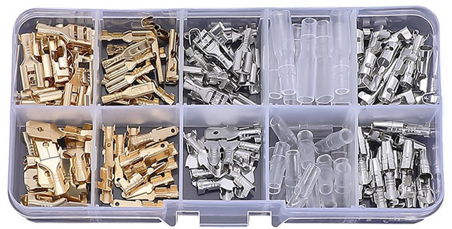 납작단자세트 절연캡 황동 신주 커텍터 압착 터미널 전선 배선 연결 커팅 작업, 납작단자150개세트(압착기미포함), 1개