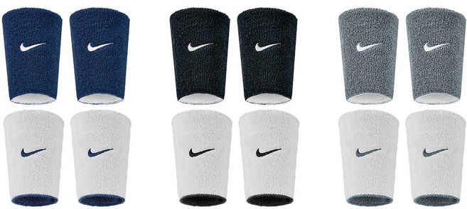 나이키 스우시 클래식 리버시블 양면 더블와이드 손목밴드, 그레이/화이트, 2개