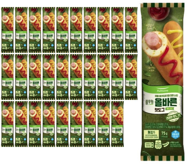 야식 간식 풀무원 야채 빵 소세지 건강한 올바른 핫도그, 75g, 180개
