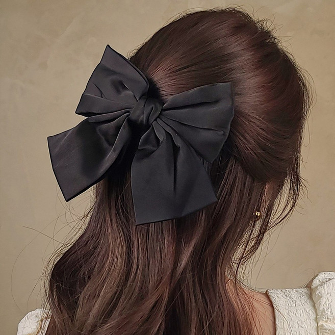 초콜리트쥬얼리 모르피 7컬러 새틴 공단 반머리 자동 드롭 왕리본 헤어핀
