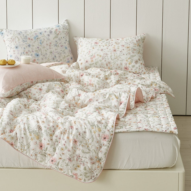 설렘하우스 플리안 마이크로모달 차렵이불 리버서블 플라워 스트라이프 국내생산