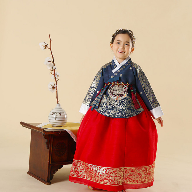 아가명주 여아용 해솔금박 당의 한복세트 돌한복