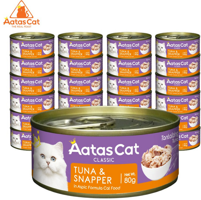 아타스 프리미엄 고양이 습식 주식캔, 혼합(참치/스내퍼/도미), 80g, 24개