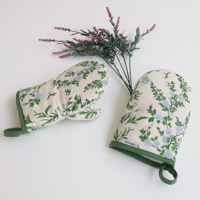 유노야 에메랄드 가든 주방장갑 오븐장갑 2P세트, 플라워그린+플라워그린, 1개