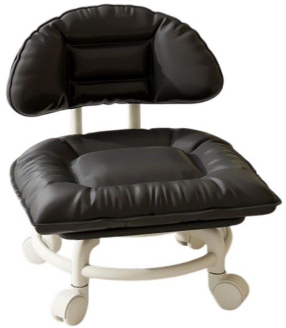 辦公家具休閒椅 萬向輪軟包靠背輪滑椅, 雲端坐感, 黑色