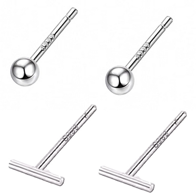 [바이베이직] 은볼 귀걸이 3mm + 일자 귀걸이 6.6mm 2개 세트 99.9% 실버 전체은 심플 레이어드 피부안심 무알러지 순은 악세사리