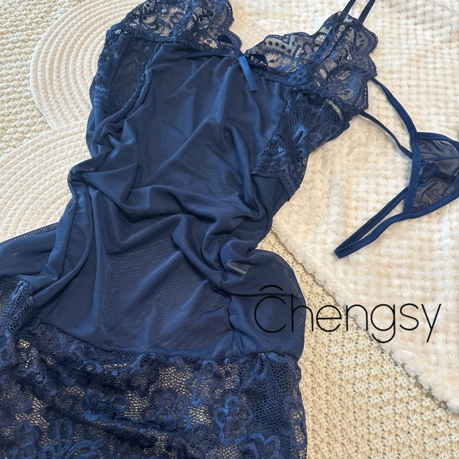 [chengsy] 챙시 여성 슬립원피스 레이스 자수 잠옷 홈웨어 섹시 속옷