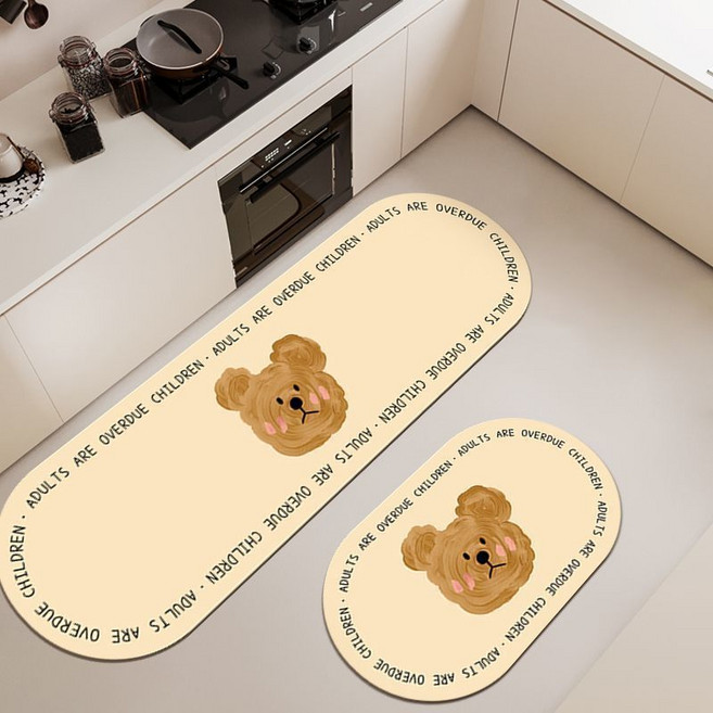 미끄럼 방지 주방 흡수 발매트, 1개, 곰 한 마리 타원형 발매트