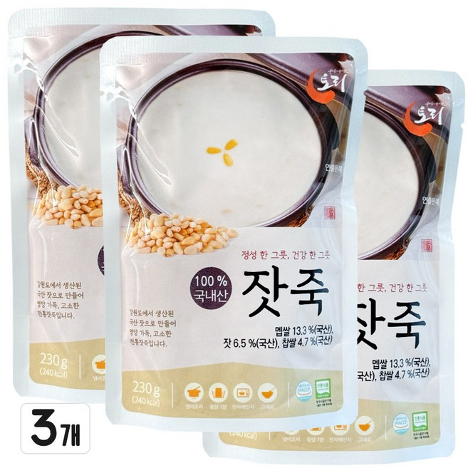 기운내요 국산잣 듬뿍 부드러운 영양 잣죽 회복죽 100% 국산재료 믿고 먹는 토리식품 토리죽, 3개, 230g