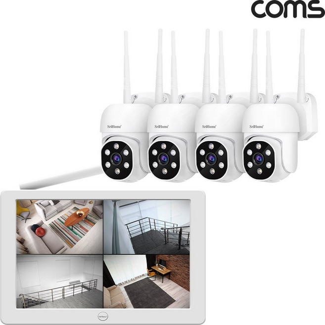 [SH006] 무선 CCTV + LCD 모니터 세트 / 와이파이 NVR녹화기 키트 4채널 CCTV카메라 홈캠, 1개