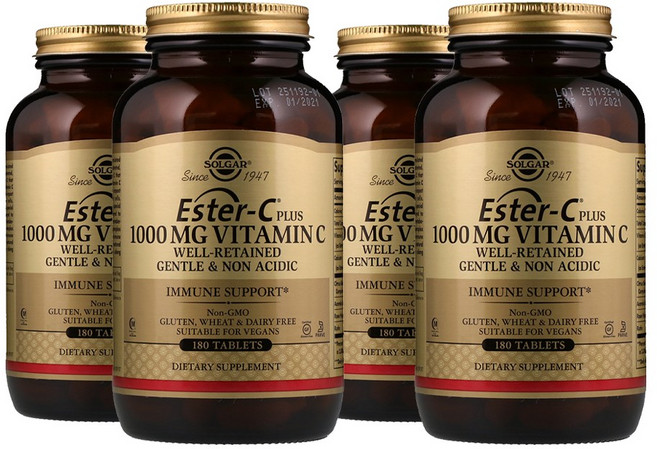 솔가 [4개 SET] 에스터 C 플러스 1000 180정 (타블렛) Solgar Ester Plus 1000mg Vitamin 180tabs, 4개