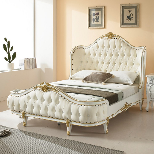나텔라Q 퀸사이즈 침대 럭셔리 화이트골드 유럽풍베드 프레임 마호가니원목 수작업 부티크호텔