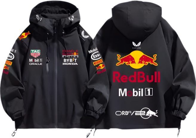 F1 레드불 레이싱 팀 유니폼 재킷 바람막이 후드 레이서, 블랙