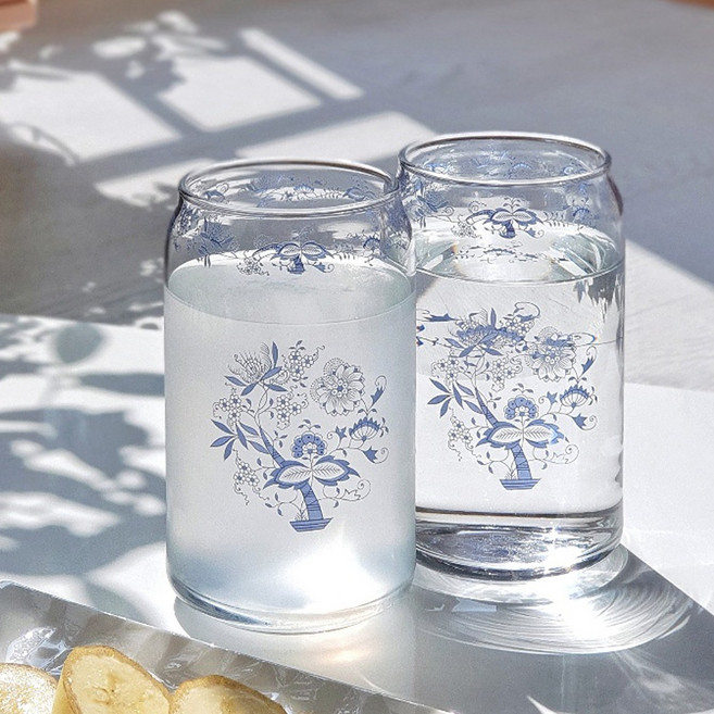 쯔비벨무스터 글라스 캔 맥주잔 2p세트 물컵 유리잔 예쁜 커피컵 홈카페 선물용 라떼잔, 1세트