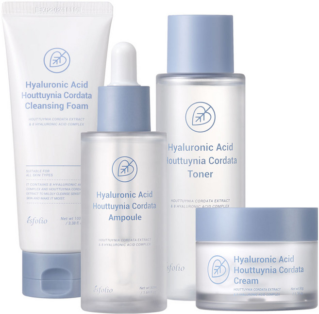 에스폴리오 어성초 기초 4종 세트(폼+토너+앰플+크림) 피부진정 여드름완화, 각1개씩, 1세트