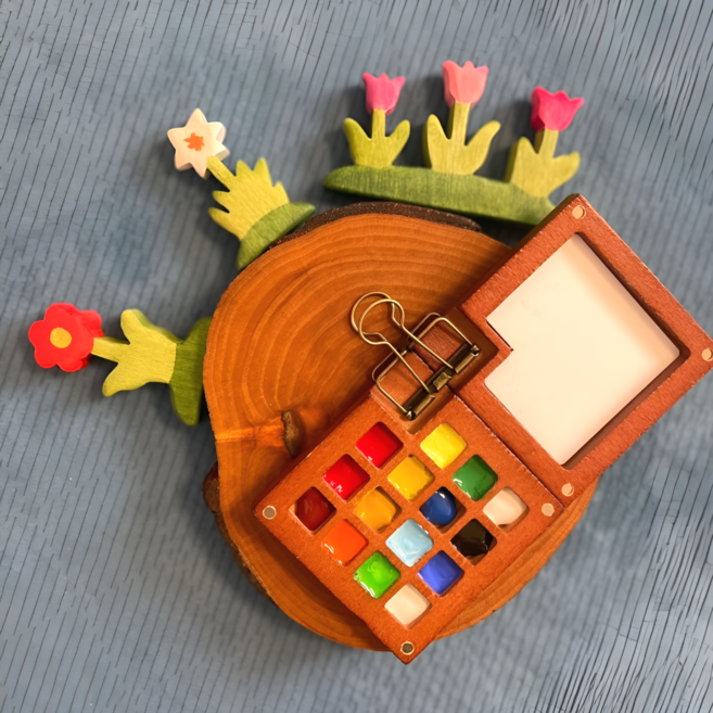 위시어스 미니 휴대용 여행용 미술용 나무 파레트 8색 15색, 우드, 1개, 15구