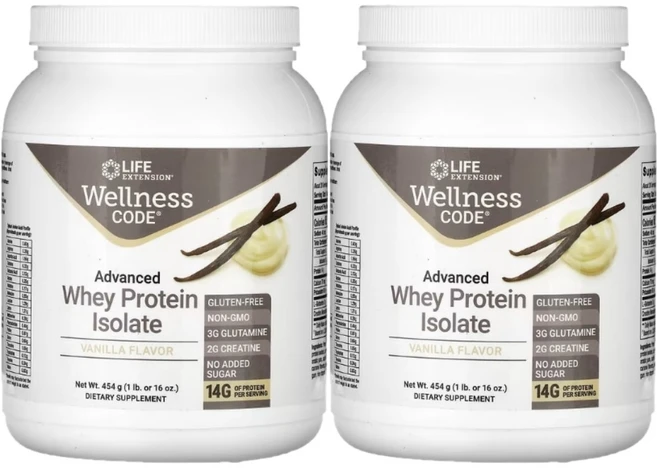 라이프익스텐션 Wellness Code 고급 분리유청단백질 바닐라 454g(1lb) x 2, 2개, 454g - 쿠팡