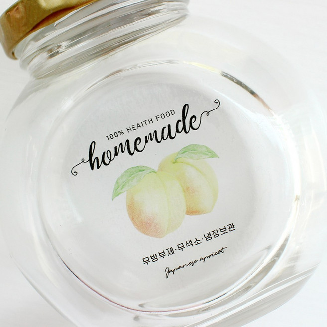투명 홍매실 수제청 스티커 과일청 수제잼 수제식초 과일 스티커 주문제작, 100매, 방수투명스티커